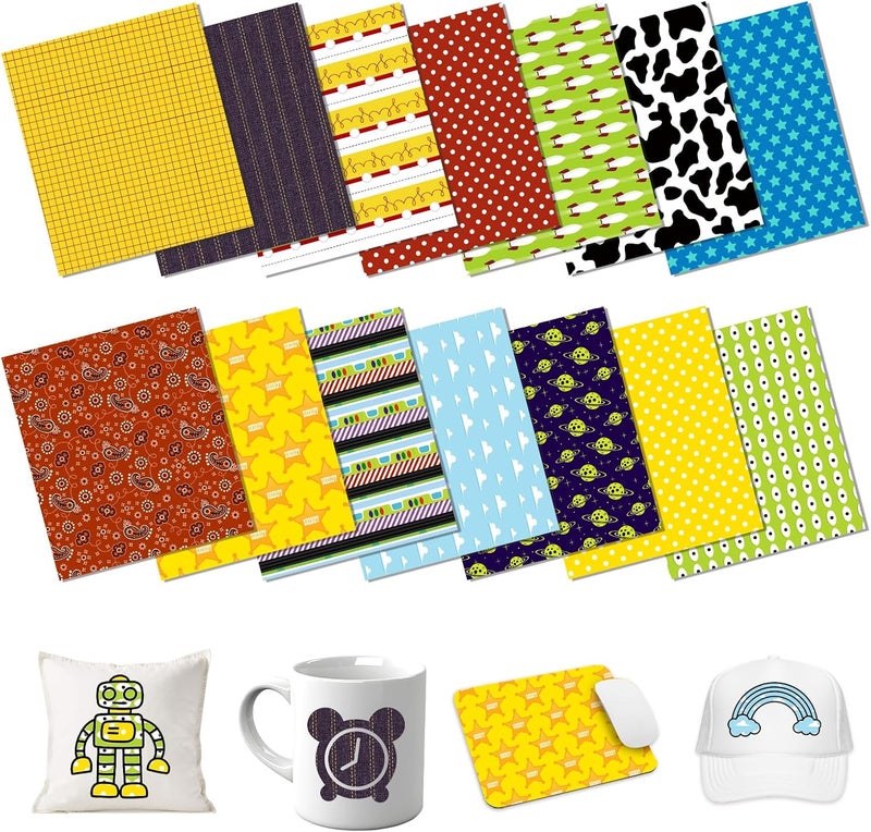 HTVSTD Sublimation Ink Transfer Sheets 14 Sheets 12'' x 10''Cow Printed Sublimation Paper Rocket/Planet/Star Pattern Transfer Sheets for Mugs Tumblers DIY Transfer Paper - Image 1
